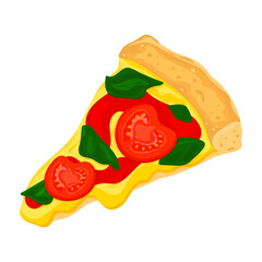 Pizza Margarita. Vector vegetarian pizza slice. Fast food illustration on white background.