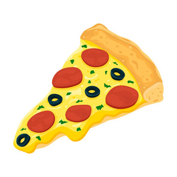 Pizza pepperoni. Vector healthy pepperoni Pizza slice. Fast food illustration on white background.