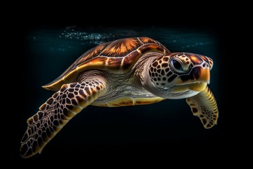 Fototapeta premium Underwater cute turtle. Generate Ai