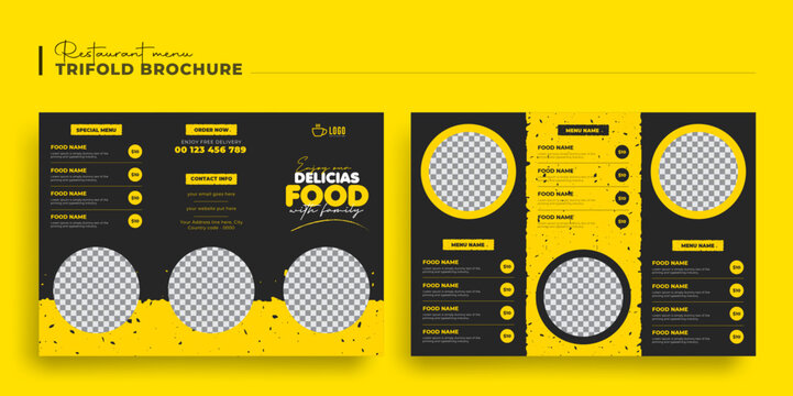 Food menu trifold brochure template design, Editable Restaurant  food menu Brochure flyer catalog leaflet booklet Template design