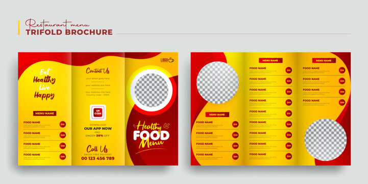 Editable restaurant Food menu trifold brochure template design, Healthy food menu Brochure flyer catalog leaflet booklet Template design
