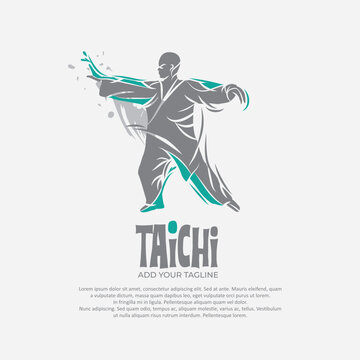 Silhouette of person with tai chi gesture position vector drawing.Suitable for martial arts logo and illustration.
