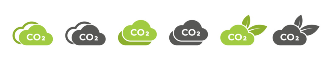 CO2 clouds. Co2 emissions. Zero emissions icon set. Vector illustration.