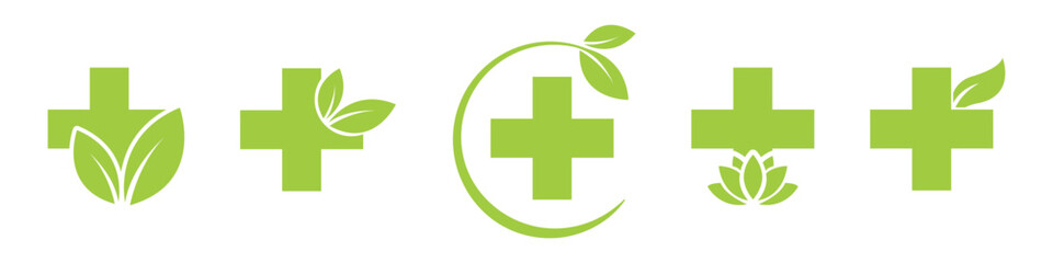 Natural medicine icon set. Herbal medicine sign. Green pharmacy. Vector illustration.
