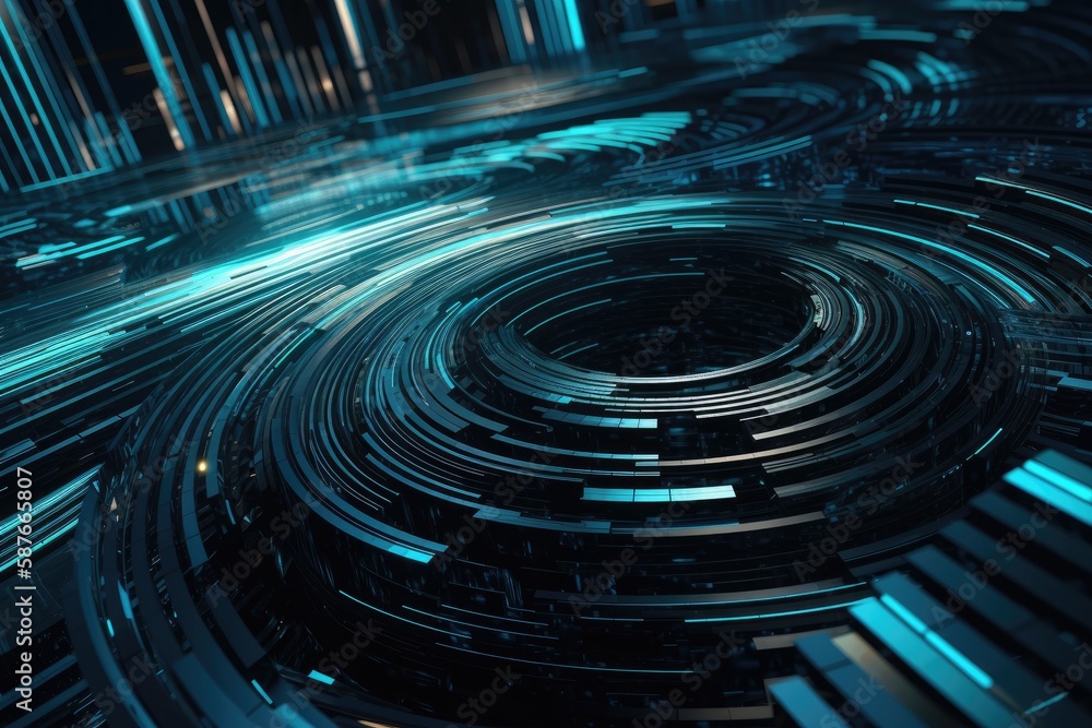 Poster high-tech abstract background with blue neon lights. generative ai