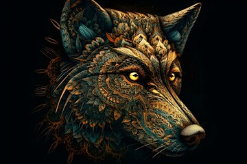 Mystical wolf made up of intricate mandala pattern