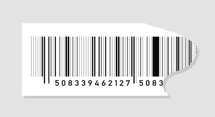 Square pricetag barcode concept. Beautiful damaged or curl qr code. Price for shop, store or market. Identification of goods and parcels. Realistic flat vector illustration