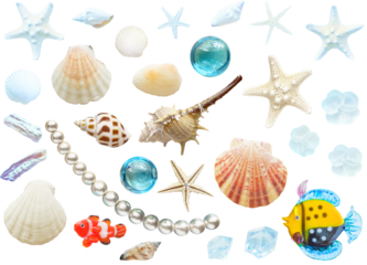 切り抜き透過素材セットー夏の素材や貝殻など
