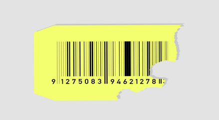 Square pricetag barcode concept. Identifier for scanner. Shop, store or market. Modern package with strips. Poster or banner for website. Realistic flat vector illustration