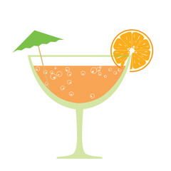 Color cute orange cocktail flat vector. Item for beach party. Set of summer vacation. Summer time. Tropical vacation. Summer concept. Travel icon.