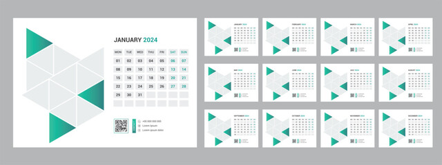 2024 calendar planner set for template corporate design week start on Monday.