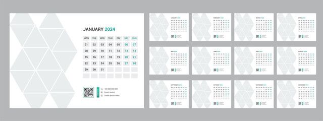 2024 calendar planner set for template corporate design week start on Monday.
