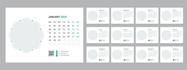 2024 calendar planner set for template corporate design week start on Monday.