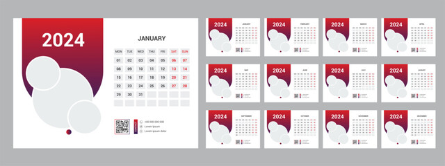 2024 calendar planner set for template corporate design week start on Monday.