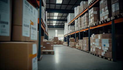 Warehouse full of boxes. AI Generative