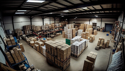 Warehouse full of boxes. AI Generative