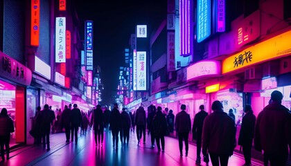 Fototapeta premium The future. Cyberpunk, overpopulation, metropolitan city-life in an urban world.