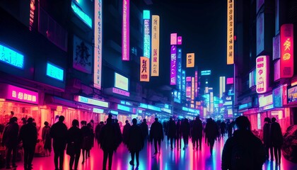 The future. Cyberpunk, overpopulation, metropolitan city-life in an urban world. - obrazy, fototapety, plakaty