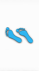 Fototapeta na wymiar two blue glass bare footprints. bare footprint close up. 3D image. 3D rendering. Vertical image.
