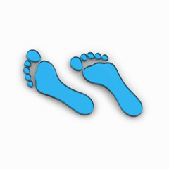 two blue glass bare footprints. bare footprint close up. 3D image. 3D rendering. Square image.