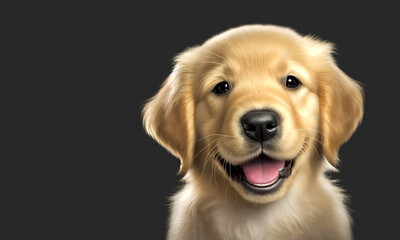 Puppy dog golden retriever smile on dark grey background