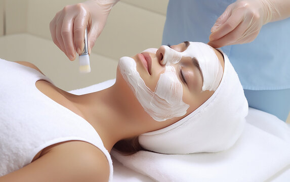 Applying a nourishing facial mask in a tranquil professional spa environment