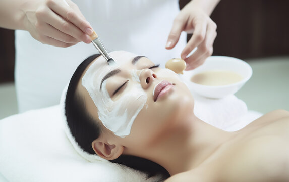 Professional facial treatment with mask application at a spa