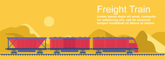 Naklejka premium Logistic banner with train. Transportation of goods, global business and international trade. import and export of goods. Globalization and logistics. Cartoon flat vector illustration