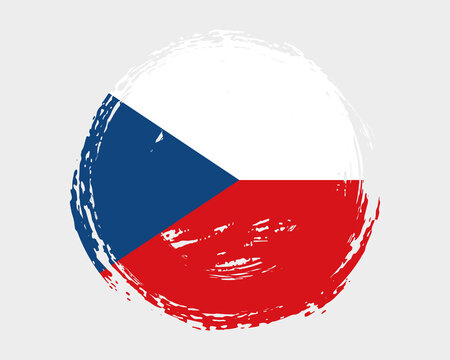 Circular hand painted textured brush flag of Czechia country with plain solid background