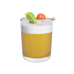 Whiskey sour with lime and cherry. 3d rendering