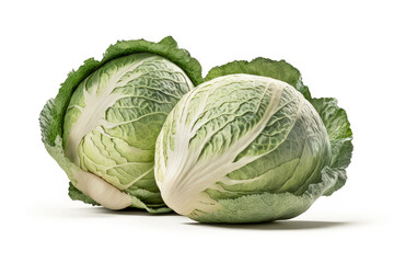 Fototapeta premium Cabbage on a white background. Head of cabbage with leaves isolated on white background. Generative AI