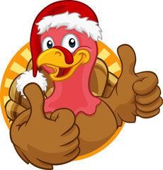 Turkey In Santa Hat Christmas Thanksgiving Cartoon