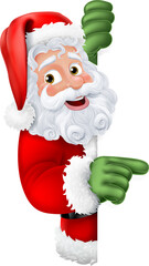 Cartoon Santa Claus Father Christmas Peeking Sign