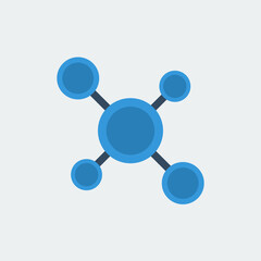 Chemical molecule of blue color in flat style