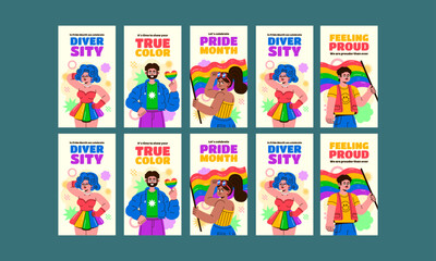 happy celebrate pride month day social media stories vector flat design - obrazy, fototapety, plakaty