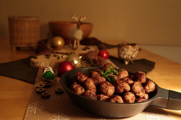 Swedish meatballs (köttbullar) in a frying pan