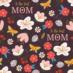 Fototapeta na wymiar Seamless pattern background for Mother's day holiday with cute flowers. Childish print for wallpaper, wrapping paper and textile design. Vector illustration