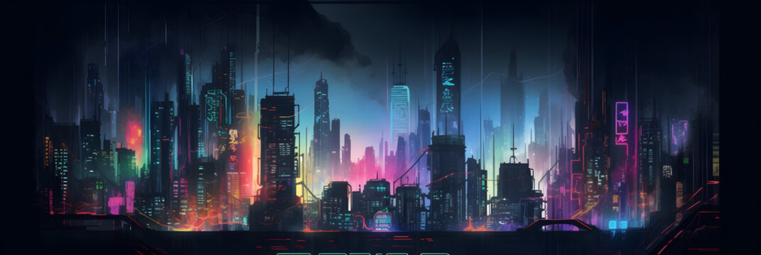 Futuristic cityscape at night, inspired by the style of Blade Runner - Generative AI © Estampa