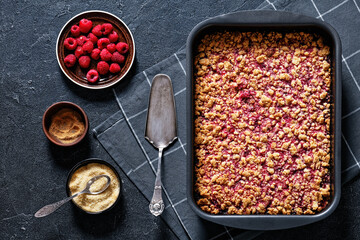 Raspberry Crumble Sheet Pan Pie, top view