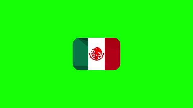 Animated Mexico flag icon design in flat icon style on Green screen background, country flag concept, animated national flags, World flags collection, and the national flag.