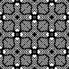 Dark background with abstract shapes. Black and white texture. Seamless monochrome repeating pattern for web page, textures, card, poster, fabric, textile.