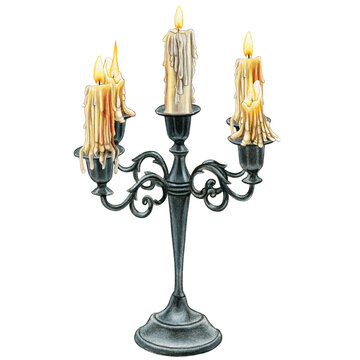 Watercolor hand drawn gothic candle holder