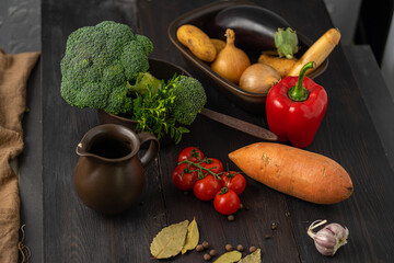 fresh vegetables on wooden background