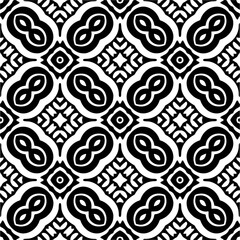 Dark background with abstract shapes. Black and white texture. Seamless monochrome repeating pattern for web page, textures, card, poster, fabric, textile.