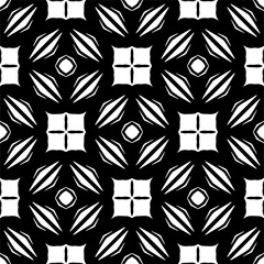 Dark background with abstract shapes. Black and white texture. Seamless monochrome repeating pattern for web page, textures, card, poster, fabric, textile.