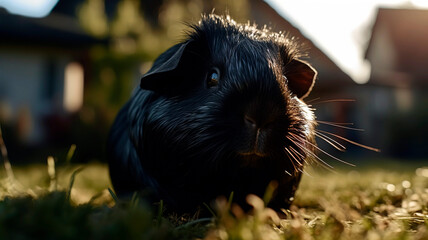 Guinea pig on lawn yard, close up. Small Wonder A Guinea Pigs Whimsical World