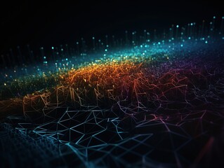 Data Network Nebulae with a Multi-Colored Visual Representation of Connected Nodes Generated by AI