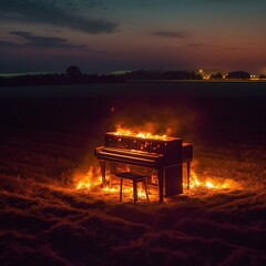 The Great Calamity with a Lonesome Piano in a Blazing Wilderness Generated by AI