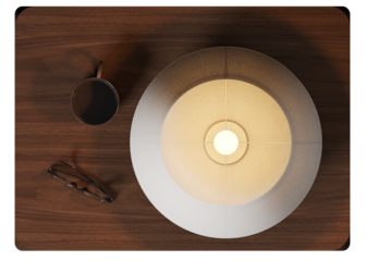 Top view of bedside table with lamp	