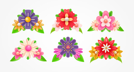 3d flower illustration set. Wreath elements suitable for wedding invitations, birthdays, postcards and greetings